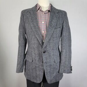 Sergio Valente Mens Tweed Sport Coat Blazer Two Button Gray Herringbone Wool 42R